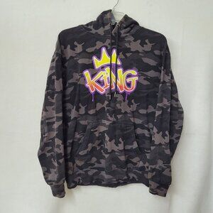Zuni Sweatshirt Mens L Grey Camo Hoodie King Crown Logo Kangaroo Pocket Hip‎ Hop